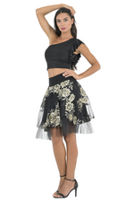 Load image into Gallery viewer, Gold Floral Embroidered Tulle Above-Knee Skirt
