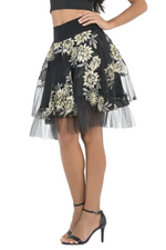 Load image into Gallery viewer, Gold Floral Embroidered Tulle Above-Knee Skirt