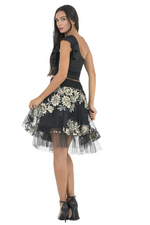 Load image into Gallery viewer, Gold Floral Embroidered Tulle Above-Knee Skirt