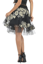 Load image into Gallery viewer, Gold Floral Embroidered Tulle Above-Knee Skirt