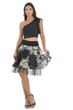 Load image into Gallery viewer, Gold Floral Embroidered Tulle Above-Knee Skirt