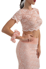 Load image into Gallery viewer, Salmon Pink Floral Lace Scrunchie
