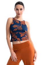 Load image into Gallery viewer, Terracotta Garden Print Keyhole Back Crop Top