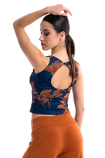 Load image into Gallery viewer, Terracotta Garden Print Keyhole Back Crop Top