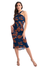 Load image into Gallery viewer, Fall Floral Print Keyhole Bodycon Tango Dress