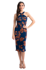 Load image into Gallery viewer, Fall Floral Print Keyhole Bodycon Tango Dress