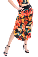 Load image into Gallery viewer, Fiery Floral Print Tango Capri Pants With Ruffled Slits