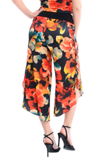 Load image into Gallery viewer, Fiery Floral Print Tango Capri Pants With Ruffled Slits