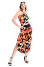 Load image into Gallery viewer, Fiery Floral Print Tango Capri Pants With Ruffled Slits