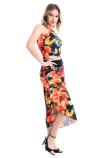 Load image into Gallery viewer, Fiery Floral Print Tango Capri Pants With Ruffled Slits