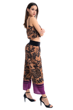 Load image into Gallery viewer, Floral Print Copper Balloon Crop Top