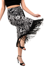 Load image into Gallery viewer, Floral Velvet Wrap Effect Dance Skirt With Fringe