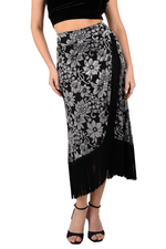 Load image into Gallery viewer, Floral Velvet Wrap Effect Dance Skirt With Fringe