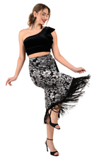 Load image into Gallery viewer, Floral Velvet Wrap Effect Dance Skirt With Fringe
