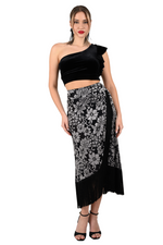Load image into Gallery viewer, Floral Velvet Wrap Effect Dance Skirt With Fringe