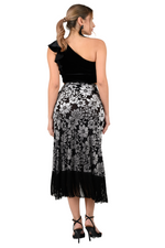 Load image into Gallery viewer, Floral Velvet Wrap Effect Dance Skirt With Fringe