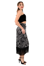 Load image into Gallery viewer, Floral Velvet Wrap Effect Dance Skirt With Fringe