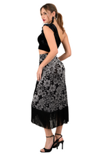 Load image into Gallery viewer, Floral Velvet Wrap Effect Dance Skirt With Fringe