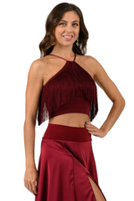 Load image into Gallery viewer, Halter Neck Crop Top With Fringe Layer