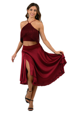 Load image into Gallery viewer, Halter Neck Crop Top With Fringe Layer