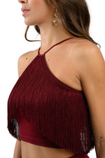 Load image into Gallery viewer, Halter Neck Crop Top With Fringe Layer