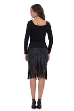 Load image into Gallery viewer, Fringed Faux Leather Striped Bodycon Skirt
