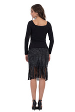 Load image into Gallery viewer, Fringed Faux Leather Striped Bodycon Skirt