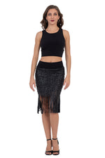 Load image into Gallery viewer, Fringed Faux Leather Striped Bodycon Skirt