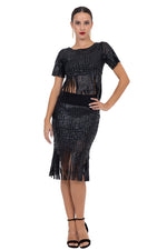Load image into Gallery viewer, Fringed Faux Leather Striped Bodycon Skirt