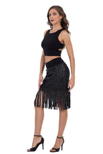Load image into Gallery viewer, Fringed Faux Leather Striped Bodycon Skirt