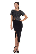 Load image into Gallery viewer, Fringed Faux Leather Striped Crop Top