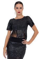 Load image into Gallery viewer, Fringed Faux Leather Striped Crop Top
