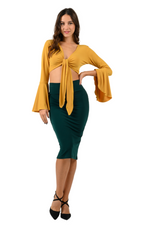 Load image into Gallery viewer, Front Tie Long Bell Sleeve Dance Top