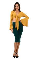 Load image into Gallery viewer, Front Tie Long Bell Sleeve Dance Top