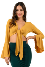 Load image into Gallery viewer, Front Tie Long Bell Sleeve Dance Top