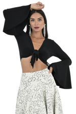 Load image into Gallery viewer, Front Tie Long Bell Sleeve Dance Top
