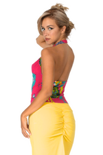 Load image into Gallery viewer, Fuchsia Vibrant Print Draped Halter Neck Dance Top