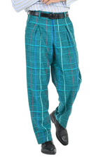 Load image into Gallery viewer, Green Checkered Pants With Front And Back Pleat