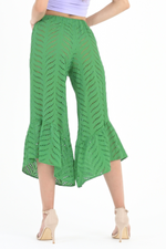 Load image into Gallery viewer, Green Eyelet Embroidery Capri Pants