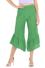Load image into Gallery viewer, Green Eyelet Embroidery Capri Pants