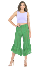Load image into Gallery viewer, Green Eyelet Embroidery Capri Pants