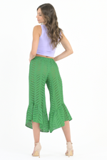 Load image into Gallery viewer, Green Eyelet Embroidery Capri Pants