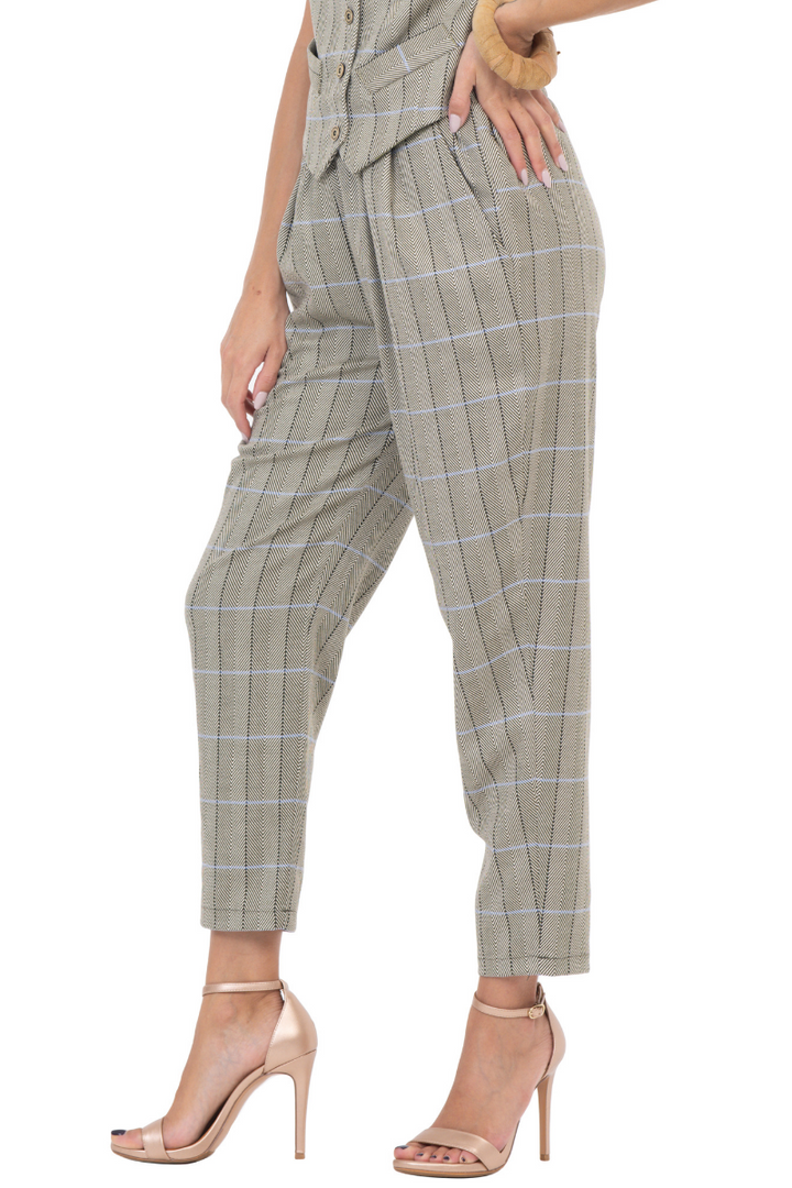 Greige Plaid Women's Tailored Trousers