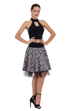 Load image into Gallery viewer, Grey Floral Brocade &amp; Tulle Two-layer Rock &#39;n&#39; Roll Skirt
