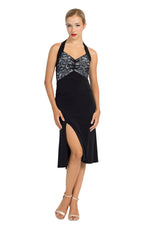 Load image into Gallery viewer, Black Halter-neck Tango Dress with Lace Bust
