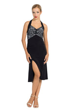 Load image into Gallery viewer, Black Halter-neck Tango Dress with Lace Bust