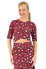 Load image into Gallery viewer, Heart Print Waist Tie Top With Half Sleeves