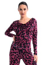 Load image into Gallery viewer, Hot Pink Animal Print Draped Long Sleeve Top