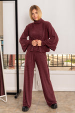 Load image into Gallery viewer, Wine Red Knit Long Trousers (XS,S,M,L,XL)