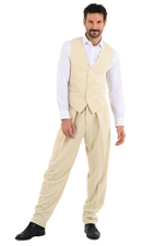 Load image into Gallery viewer, Beige Pinstriped Tango Pants With Two Inverted Pleats
